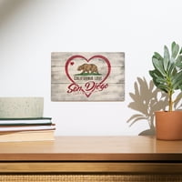 San Diego, Kalifornija, državni medvjed sa srcem, Zidni znak Contour Birch Wood