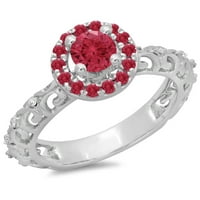 DazzlingRock kolekcija 14k okrugli rubin i bijeli dijamant Bridal Vintage Halo stil zaručni prsten,