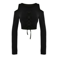 Košulje za žene grafičke tinele Slim izrezane čipke gore s ramena crna čipka u obliku oko vrata evropskog