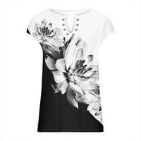 Dianli Womens Bluze i vrhovi Dressy Modni gumb dolje udobne prozračne labave fit tees majice Ljetni cvjetni print kratki rukav s majicom V-izrez