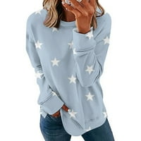 Aboser Womens Prevelizirani pad dukserice pulover zvijezde print vrhovi casual crewneck majica s dugim rukavima bočna podijeljena labava fit lagana dukserica