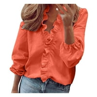 Pgeraug Cardigan za žene Ruffle V-izrez kratki rukav s punim rukom, casual bagesna majica Žene naranče