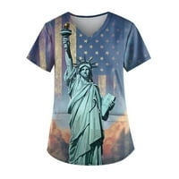 UUBLIK Dan nezavisnosti Ženski V-izrez Ljetne majice Ležerne prilike kratkog rukava od tiskanih rukava sa džepovima