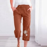 Posteljine hlače Žene Ležerne prilike elastične hlače Ravne široke pantalone za noge Capris za žene Ležerno ljetno čišćenje sa džepom