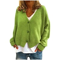 Modne žene Masivne tipke V-izrez Ležerne prilike rastegnuta pletena džemper Cardigan kaput MINT Green
