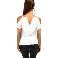 Frobukio ženska otvorena hladna ramena Slim fit kratkih rukava majica casual bluza je ljetna majica bijela m