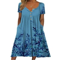 Dame Sundress džep Ljeto Midi haljina V Swing haljine za ljuljanje prozračne zabave plave s