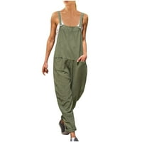 Oalirro Army Green Womens Jedan kombinezonski suspender Bodycon Mobper sa džepovima Pamučni posteljina