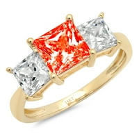 2.62ct Princess Cred Crveni simulirani dijamant 18k žuti zlatni godišnjica Angažovane kamene prstene