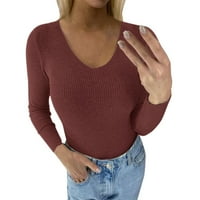 SKPBlutn prevelizirani duks za žene pulover vrhove čvrstog V izrez Top zimskog pada dugih rukava V-izrez