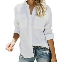 Košulje za žene Čvrsta boja Ogrlica s dugim rukavima Ležerne prilike, rever, elegantni gumb SLUB Pamuk