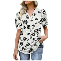Ženske majice vrhovi za žene cvjetna print Crewneck casual bluza naletirana majica s kratkim rukavima