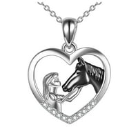 Modna djevojka i konj Dvije boje Slatka animal-al Privjesak ogrlica modna ogrlica od srca djevojka i