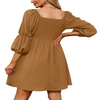 Avamo Žene mini-haljina Summer Beach sandress Puff-rukav kratke haljine udobne a-line haljine casual koktel smeđi m