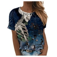 Bazyrey ženske vrhove ženske modne ležerne print Flowy labav majica s kratkim rukavima Crni XL