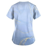 Yubatuo Women Plus Plus Scrips Top sa džepovima V-izrez s kratkim rukavima odštampane bluzom za žene Sky Blue 2xl