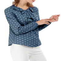 ALLEGRA K Ženski ruffle izrez dugih rukava polka točkice bluze