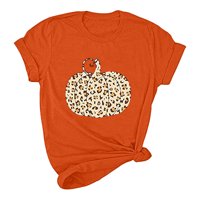 TKLPEHG HandsbIving majice za žene Jesen odjeću casual kratki rukav okrugli vrat T majice Leopard bundeve