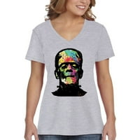 Xtrafly Odjeća za ženska tehnika Frankenstein Halloween Horror V-izrez majica