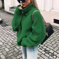 Ženska solidna boja kornjača labava kukičani pleteni džemper plus veličina dugih rukava pulover TOP-Green3x-Veliki