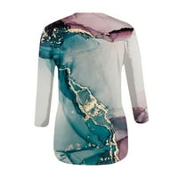 Ženska casual moda Print Okrugli izrez Tri četvrtine rukave majice Vrh na prodaju l plava