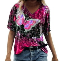 Hesxuno grafički tinejdžeri za žene, modne žene Novost leptira od tiskanih majica sa slobodnim rukavima