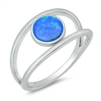 Plavi simulirani opal Split Shank Band Ring Sterling srebrne veličine 5