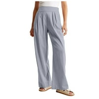 Ženska ljetna posteljina mješavina ultra široko-nogu pantnu pantnu hlače u džepu s visokim strukom