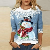 Jalioing Božićni vrhovi rukav za žene okrugli vrat bluza snjegovitelj uzorka tiskana trendi slatka košulja