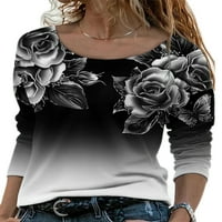 Prednjeg swalk-a Loose dugi rukav gornji majica Gradijent modne majice Dame cvjetni ispis Dnevni odjeća