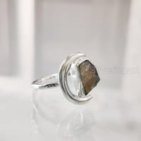 Prirodni labradoritetni prsten, grub prsten labra, polumjesec Moon Podesivi prsten, srebrna, ženski