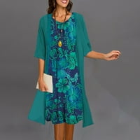 Ženske haljine rukave A-line Dužina gležnja modna cvjetna slica vrat ljetna haljina tamnozelena m