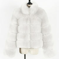 Hinvhai ženski kaput plus veličina ženske dame topla krznena kaput jakna zimska solidna V-izrez vanjska odjeća bijela 4