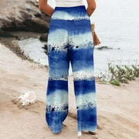 Clearsance Teretne hlače Žene Modni labavi Ležerni print Visoko struk široke noge hlače plavo xxxl