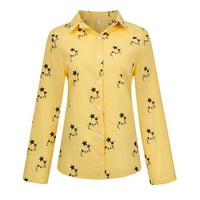 Cleance Plus Veličina Vrhovi Chemise Casual Graphic s dugim rukavima Žene Bluze Henley Fashion, Yellow,