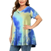 Žene plus veličine vrhova Tie-boje Ispis kratkih rukava V-izrez bluza na dlu košulje