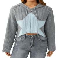 Sutnice žene obrežene džemper Cardigan Stars uzorak s kapuljačom s kapuljačom s dugim rukavima