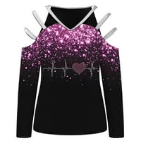 Honeeladyy Cleances ispod 5 $ Ženska košulja za Valentinovo sjajna rhinestone Love Heart grafički bluza