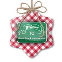 Ornament tiskani jedan oboren zeleni znak Dobrodošli u Sjajne dimne planine Božić Neonblond