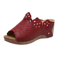Dame Fashion Summer Hollow Flower izvezena kožna kožna otvorena cipela cipele cipelene potplate Sandale Sandale za žene crvene 6,5