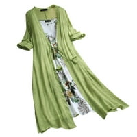 Ljetne haljine za žene plus veličine kratkih rukava za tisak cvjetnog uzorka Okrugli vrat Maxi Loose