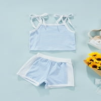 Gureui Toddler Djevojka Ljetna odjeća Klasična traka Print prsluk bez rukava i kratkih hlača Postavite