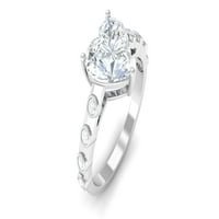 Prong set Srčani oblik Moissite Solitaire Angažman prsten, prsten za angažman moissan za dame, 14k bijelo