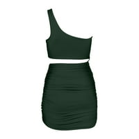 Clearsance Ljetne haljine za žene bez rukava bez rukava, jedno rame haljina zelena s