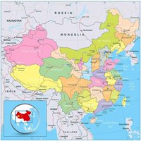 Laminirani poster: politička mapa - Karta Kina