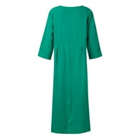 Ljetne haljine za žene rukav A-line srednje dužine modne košulje sa čvrstim okruglim izrezom zeleno