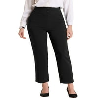Allegra K Elegantne poslovne hlače za žensku elastičnu struku Dekor ravne noge Radne pantalone