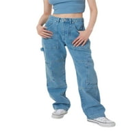 Žene Y2K labave traperice, široke noge ravne pantalone visoke vrećaste pantalone s velikim džepom