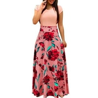 Ženska modna casual cvjetna tiskana maxi haljina kratka rukava s kratkim rukavima duga haljina ženska