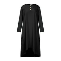Ženska ležerna haljina ženska modna okrugla vrata labavi džepovi s dugim rukavima Solid-Calf duga haljina
